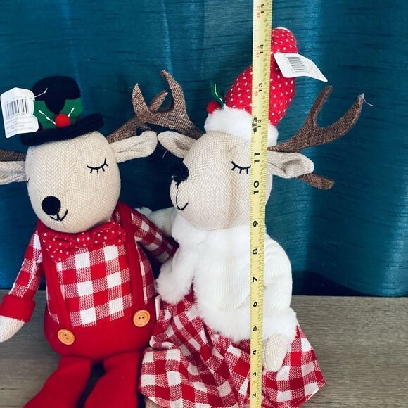 Farmhouse Christmas Reindeer Pair Plush Holiday Decor - Picture 3 of 5